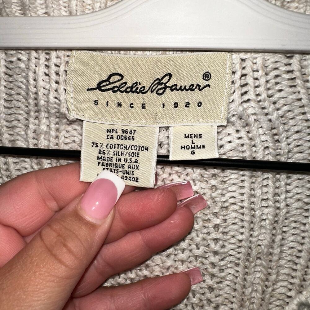 Vintage Eddie Bauer Sweater Henley Chunky Knit Oatmeal Large USA Made - Picture 4 of 4